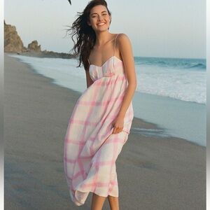 Anthropologie Maeve Linen Tie-Back Maxi Dress